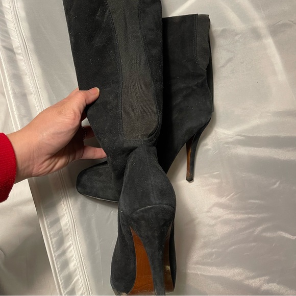 Enzo Angiolini Yabbo Black Suede Tall Knee High Heeled Boots w/ Elastic Black 6 - Picture 3 of 4